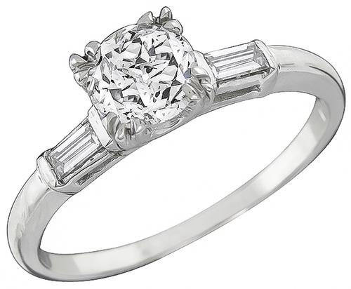 Old Mine Cut Diamond 14k White Gold Engagement Ring