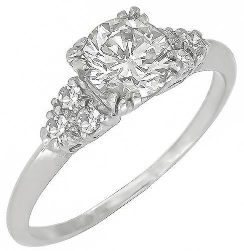 0.94ct Round Brilliant Cut Diamond 0.20ct Round Cut Diamond Platinum Engagement Ring