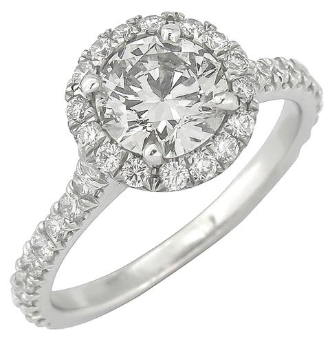 0.96ct Old European Cut Diamond 0.90ct Round Cut Diamond Platinum Engagement Ring