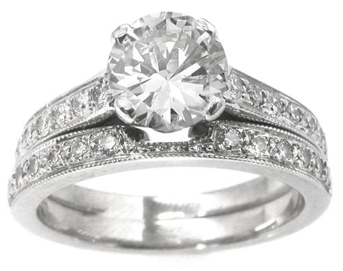 0.98ct Round Brilliant Diamond Engagement Gold Ring & Diamond Gold Wedding Band Set