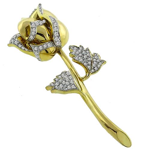 Estate 1.00ct Round Cut Diamond 18k Yellow Gold  Rose Pin