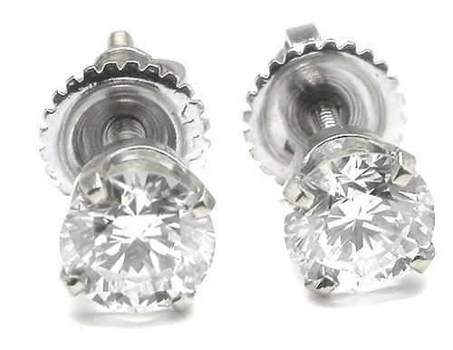 Round Cut Diamond 14k White Gold Stud Earrings