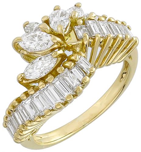 Marquise and Baguette Cut Diamond 18k Yellow Gold Ring