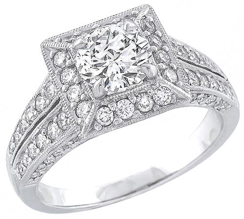 GIA Certified Round Brilliant Cut Diamond 14k White Gold Engagement Ring