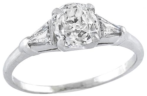 GIA Certified Old Mine Brilliant Cut Diamond Platinum Engagement Ring