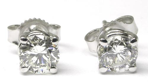 Round Cut Diamond 14k White Gold Stud Earrings
