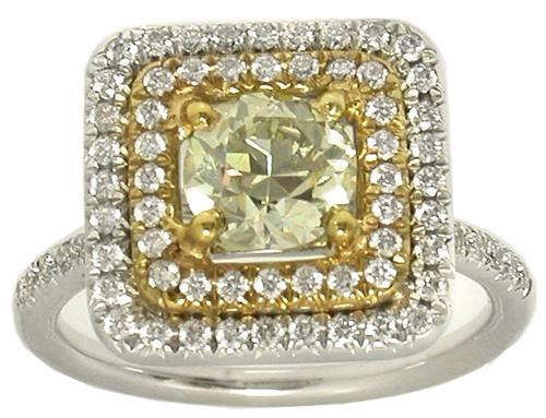 1.13ct Natural Fancy Yellow Round Cut Diamond 18k White & Yellow Gold Ring