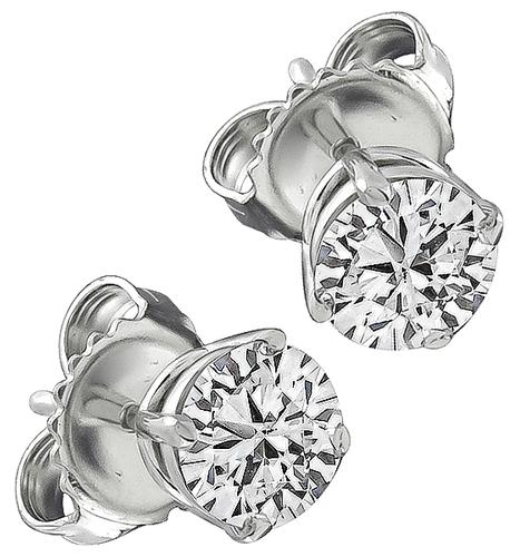 Round Cut Diamond 14k White Gold Stud Earrings