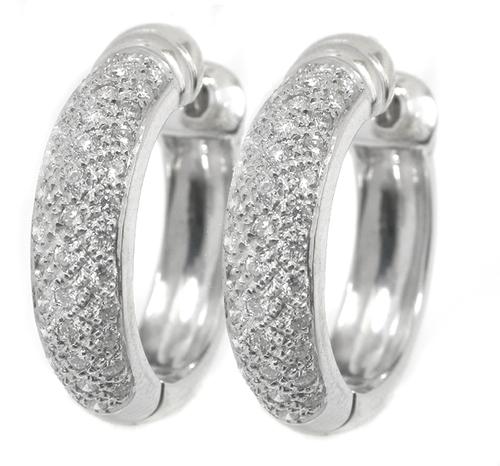 Round Cut Diamond 14k White Gold Hoop Earrings