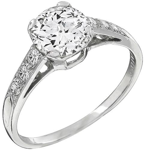 Old Mine Cut Diamond Platinum Engagement Ring