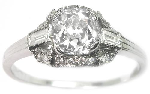 GIA Certified Vintage Diamond Platinum Engagement Ring