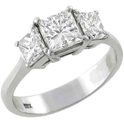 Estate 1.25ct Princess Cut Diamond 18k White Gold Engagement Ring
