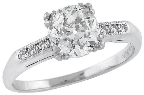 Old Mine Cut Diamond Platinum Engagement Ring