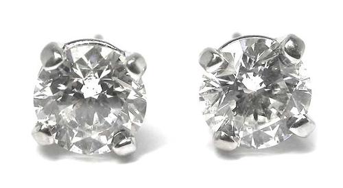 Round Cut Diamond 14k White Gold Stud Earrings