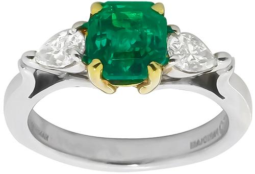 1.45ct Asscherr Cut Emerald Diamond Platinum & 18k Yellow Gold Ring