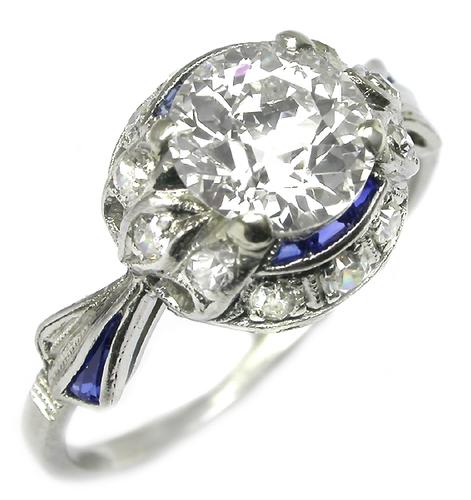 Vintage Diamond Sapphire Engagement Ring GIA Certified