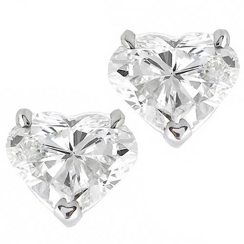Estate 1.55ct Heart Shape  Diamond 14k White Gold Stud  Earrings 