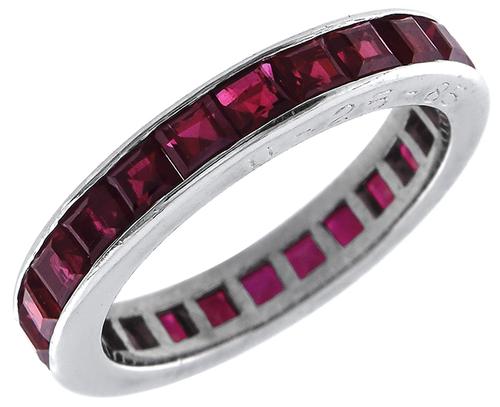 1.75ct  Square Cut  Ruby 18k White Gold Eternity Wedding Band