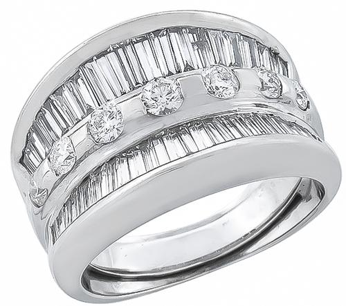 Baguette and Round Cut Diamond 18k White Gold Ring