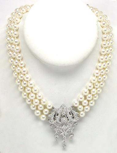 VINTAGE TRIPLE PEARL STRAND NECKLACE | Pearl strands necklace, Pearl  strands, Strand necklace