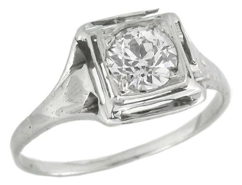 Antique 0.50ct Old European Diamond 14k White Gold Engagement Ring