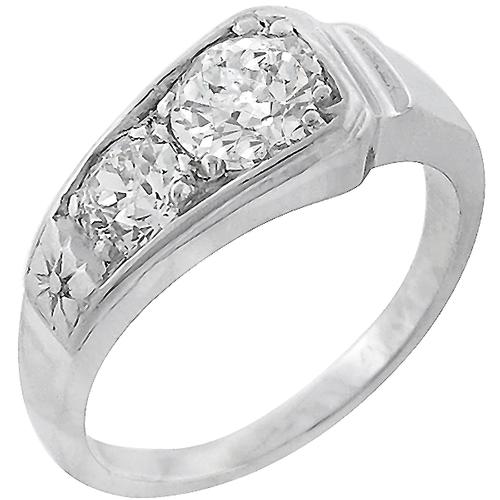 Estate Antique 0.80ct & 0.40ct Old Mine Cut Diamond 14k White Gold Ring 