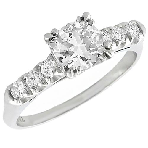 Antique 0.95ct Old Mine Cut Diamond Platinum Engagement Ring 