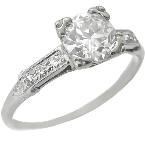 Antique 1.00ct Old Mine Cut  Diamond Platinum Engagement Ring