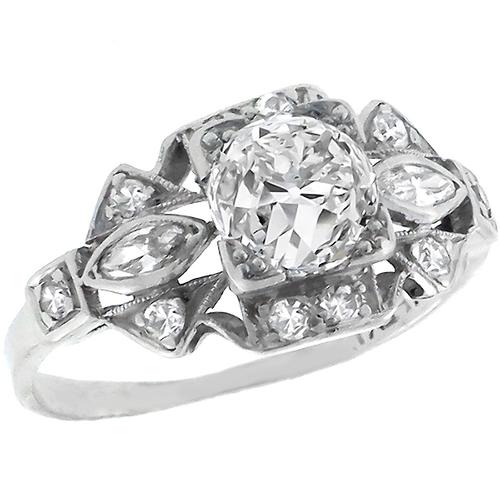 Antique GIA Certified 0.81ct Round Brilliant Cut Diamond Platinum Engagement Ring