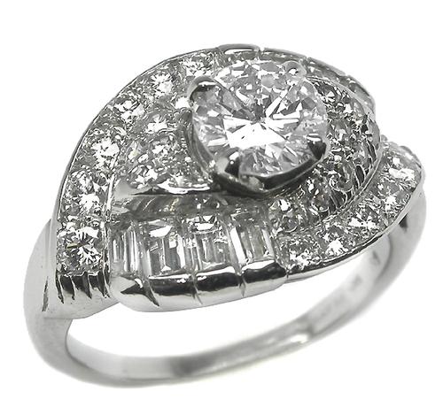 1950s 0.81ct Round Cut Diamond Platinum Cocktail Ring