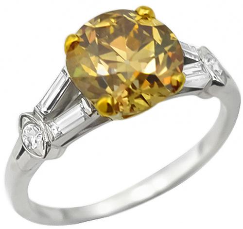 Vintage  EGL Certified Old European Cut Natural Fancy  Diamond  Platinum Engagement Ring