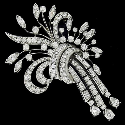 Vintage  4.60ct Marquise, Pear, Baguette & Round Cut  Diamond Platinum Bouquet Pin/ Pendant