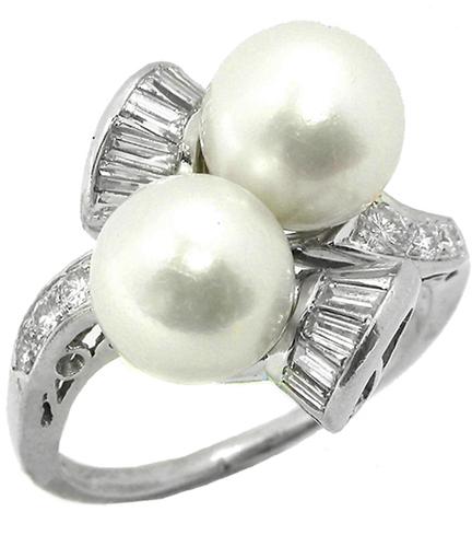 1950s Pearl 0.80ct Diamond Platinum Ring 