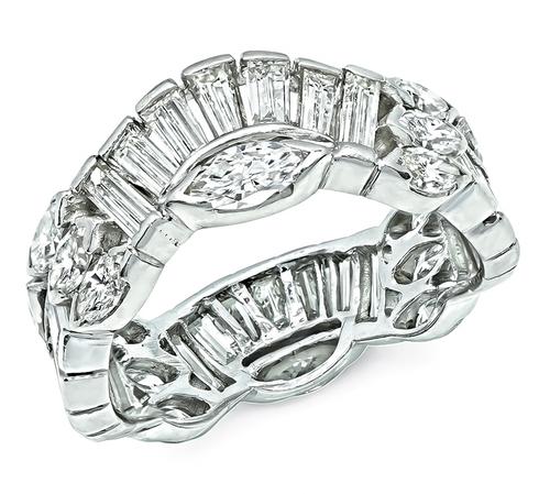 1950s Marquise and Baguette Cut Diamond Platinum Eternity Wedding Band