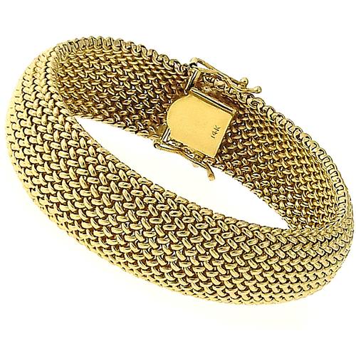 1960s 14k Yellow Gold Mesh Bracelet New York Estate Jewelry Vintage Gold Weave Bracelet