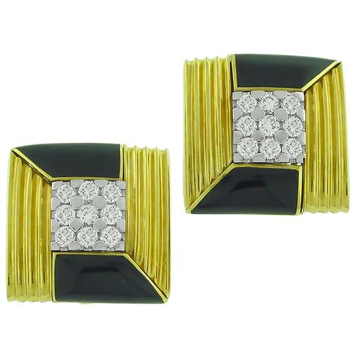 1.60ct Diamond Onyx Square Shield Earrings