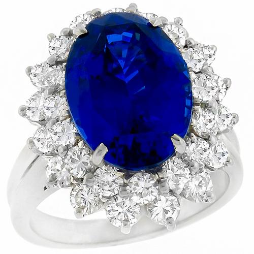 1960's 14K White Gold Sapphire Diamond Cocktail Ring