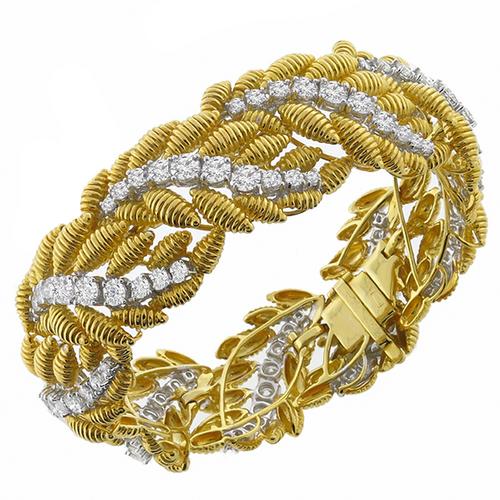 Estate 12.00ct Round Cut Diamond 18k Yellow Gold Bracelet