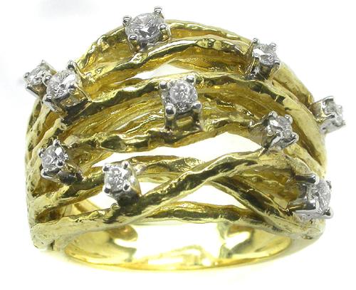 1970s 18k Yellow Gold Diamond Driftwood Ring