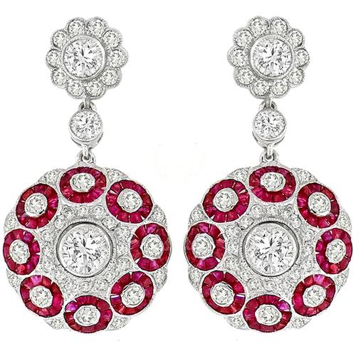 2.55 Diamond 2.30ct Ruby Gold Drop Earrings 