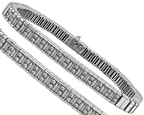 Princess and Baguette Cut Diamond 18k White Gold Bracelet