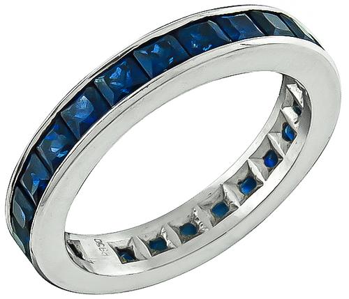 Square Cut Sapphire Platinum Eternity Wedding Band