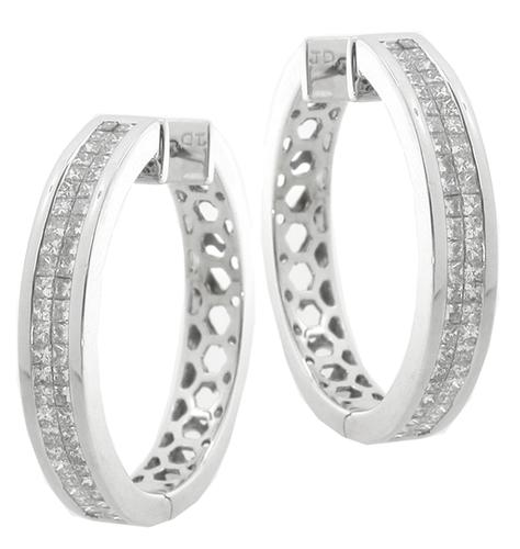 2.10ct Invisible Set Princess Diamond  14k White Gold  Hoop Earrings