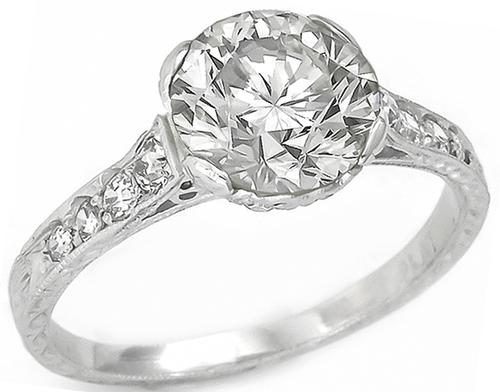 Antique Style 2.11ct Old European  Cut Diamond 0.45ct Round Cut Diamond Platinum Enagagement Ring