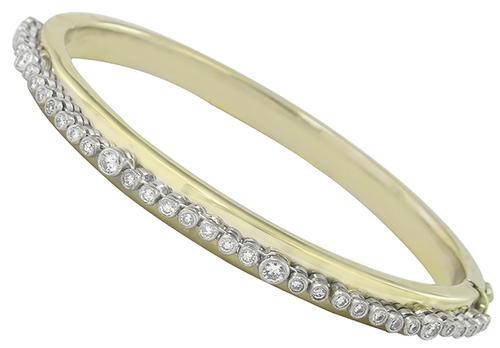 Round Cut Diamond 18k Yellow and White Gold Bangle