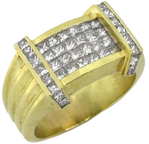 Invivsible Set 2.20ct Princess Cut Diamond 18k Yellow Gold Ring