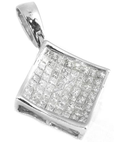 2.60ct Invisible Set Princess Cut Diamond 18k White Gold Cluster Pendant 