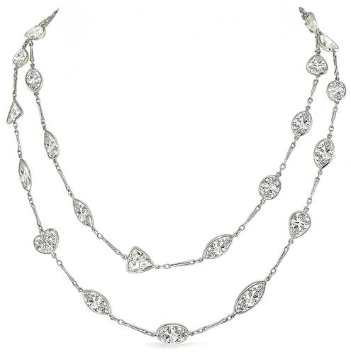 Marquise Oval Pear Heart Trilliant Square and Emerald Cut Diamond Platinum By The Yard Necklace