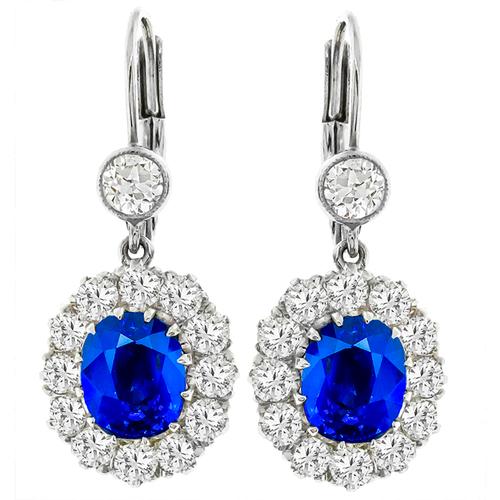 4.04ct Sapphire 2.19ct Diamond Gold Dangling Earrings
