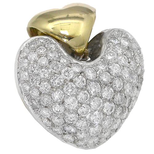 4.20ct Round Cut Diamond 18k Yellow and White Gold Heart Pendant